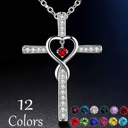 Fashion Cross Religious Belief Inlaid Zircon Pendant Necklace Heart Shape Necklace Jewelry