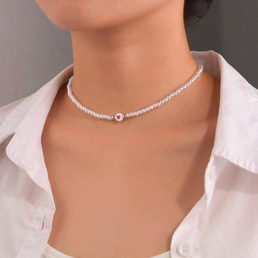 Fashion Peach Heart Clavicle Chain Necklace Elegant Temperament Imitation Pearl Necklace Jewelry