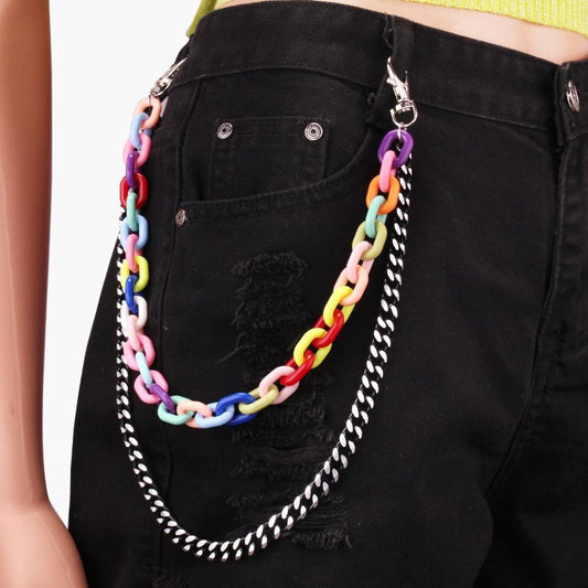 Punk Geometric Colorful Acrylic Waist Chain Metal Black Chain Multilayer Fashion Hip Hop Pants Chain