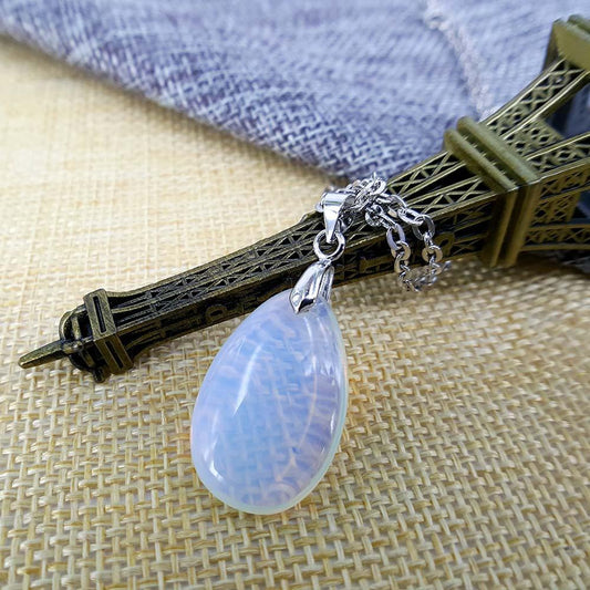 Clothing Accessories Opal Natural Stone Water Drop Pendant Clavicle Chain Alloy Necklace