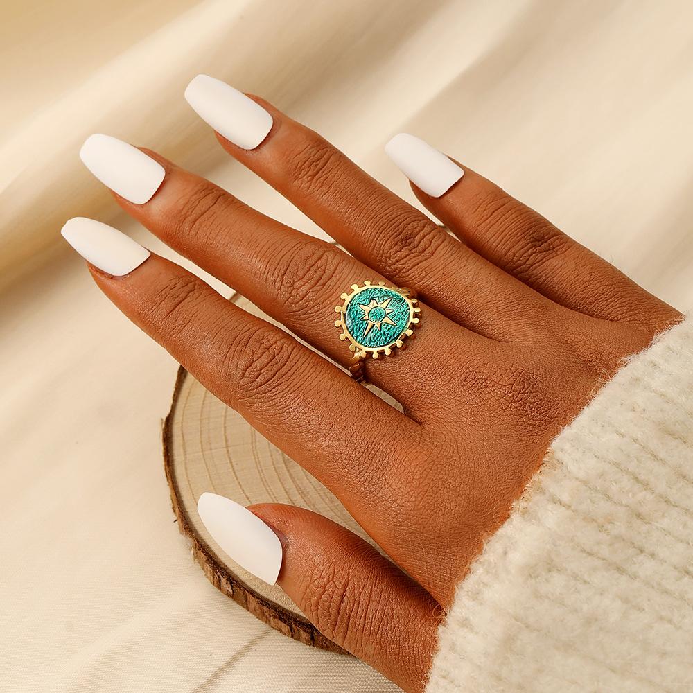 Stylish and minimalist personality niche ladies stainless steel opening sun blue dripping oil ring titanium steel ring