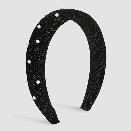 F4978 wide-brimmed retro pure color sponge imitation pearl headband female high skull top internet celebrity simple velvet headband