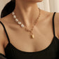 Dongdaemun Baroque special-shaped pearl stitching necklace hip-hop punk lock pendant trend accessories