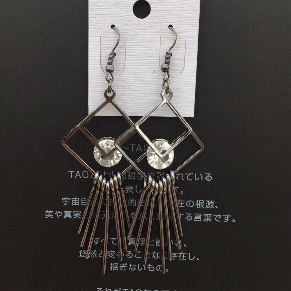 Rhombus Quadrilateral Tassel Earrings Clip Drill Earrings Ethnic Earrings Popular Jewelry Indian Shrimp