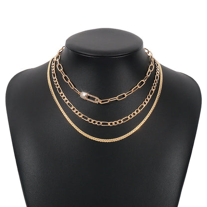 N1292 jewelry stacked multi-layer micro-inlaid pin fashion necklace personalized retro exaggerated necklace