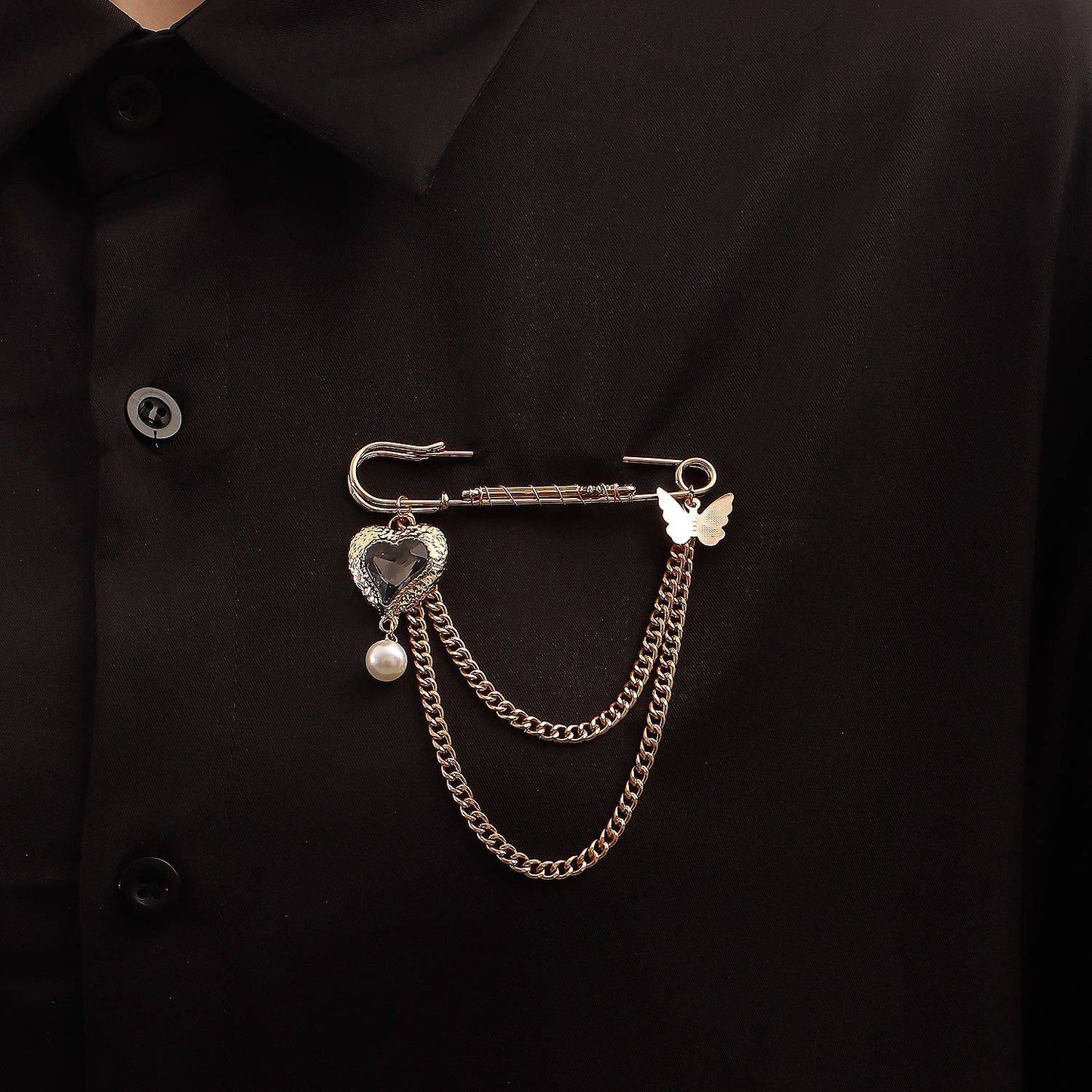 Jewelry ins long tassel black zircon love pendant brooch accessories women's clothing pendant