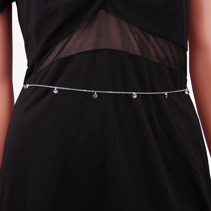 Sexy simple single-layer geometric flash diamond waist chain accessories hip-hop trend street shooting copper chain body chain