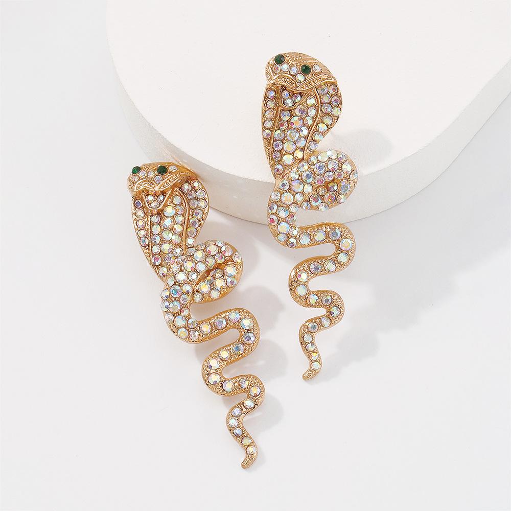 E9797 Exaggerated Snake Earrings Women's Retro AB Diamond Animal Earrings Personality Creative Night Street Shooting Earrings