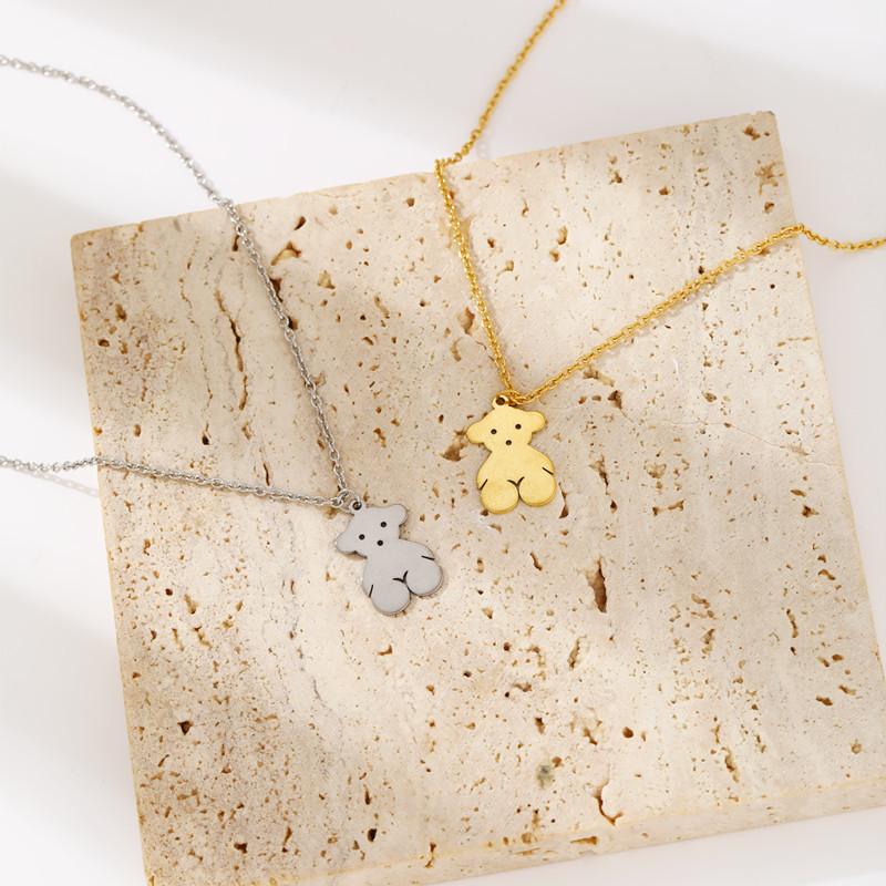 Stainless steel non-fading bear necklace female hip-hop simple titanium steel clavicle chain