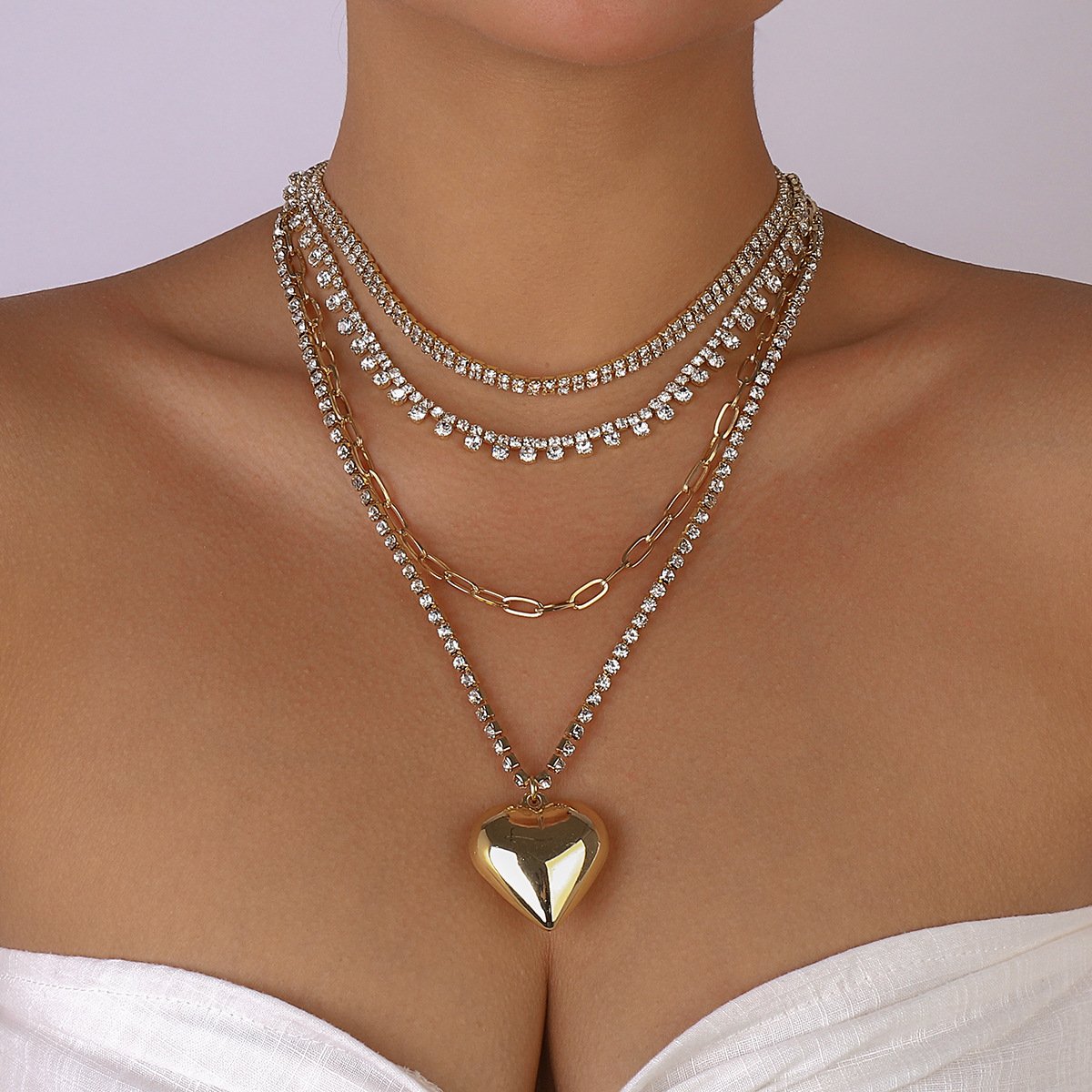 N1215 Fashion Accessories Love Multi-layered Necklace Claw Chain Rhinestone Temperament Light Luxury Necklace