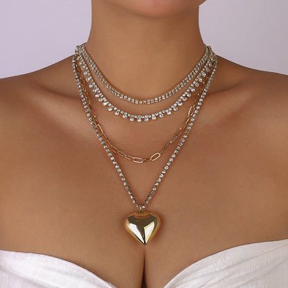 N1215 Fashion Accessories Love Multi-layered Necklace Claw Chain Rhinestone Temperament Light Luxury Necklace