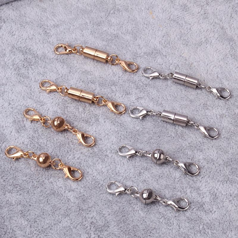 DIY Jewelry Cylindrical Magnet Buckle Accessories Gold Silver Diamond Ball Necklace Magnet Lobster Clasp Bracelet Connecting Buckle