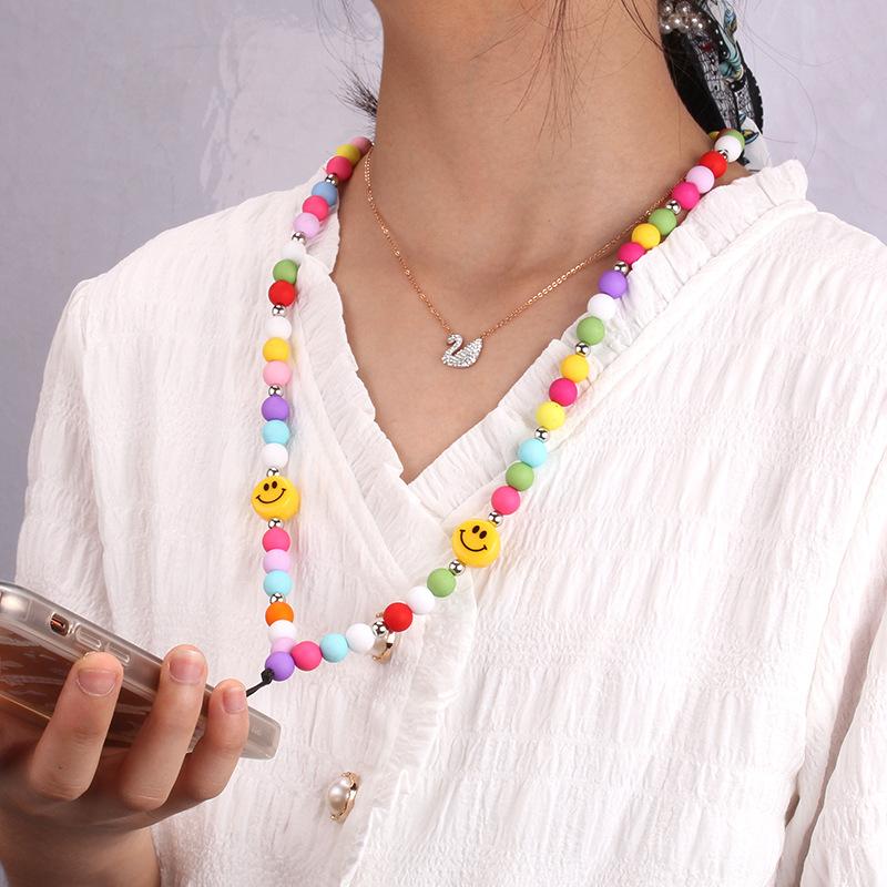 Trend acrylic candy color chain diy mobile phone chain pendant peach heart smiley jewelry accessories mobile phone chain