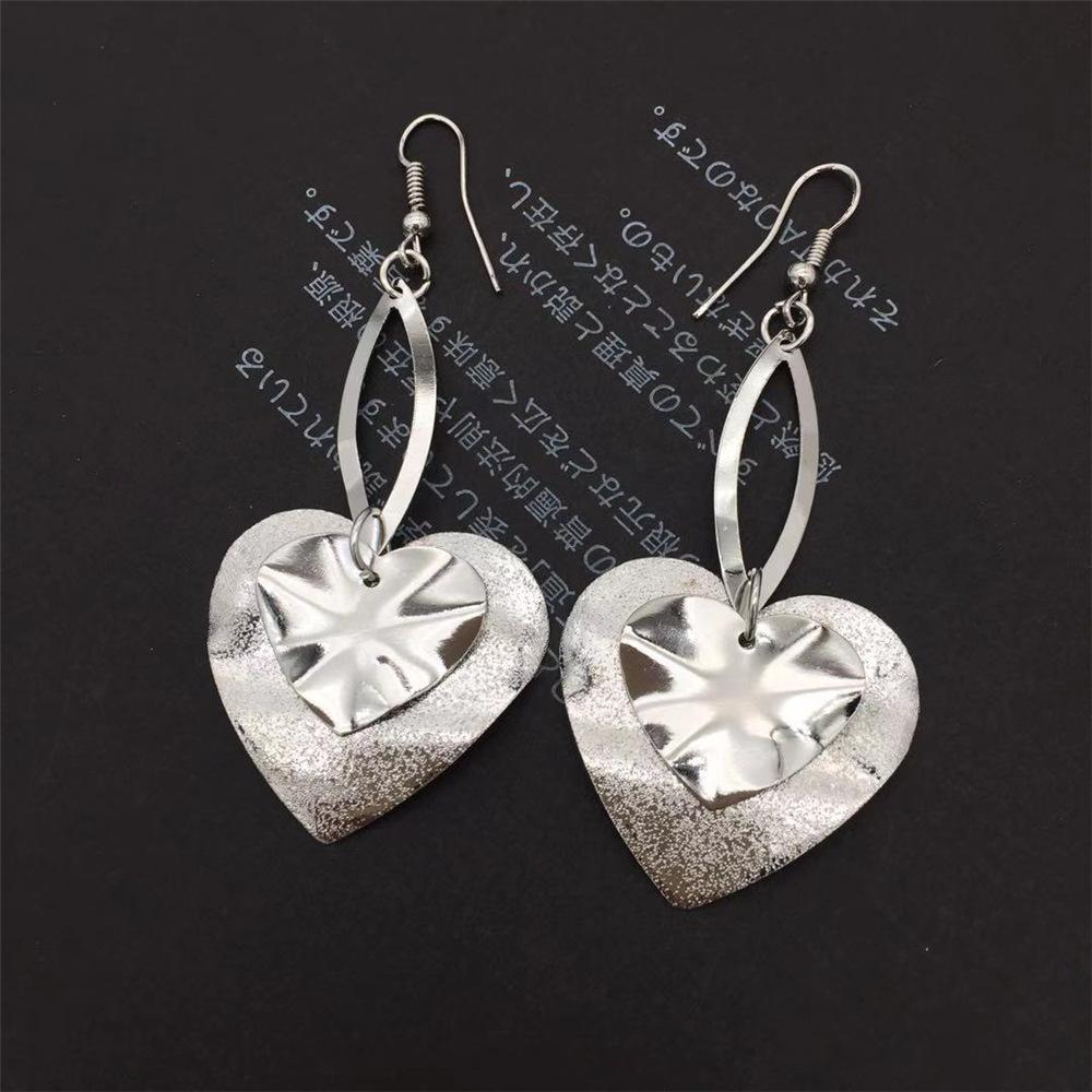 Double Heart Metal Frosted Sequins Simple Earrings Fashion Girl Heart Earrings