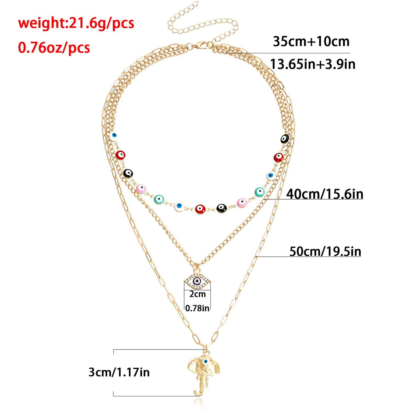 Jewelry Fashion Street Shooting Devil's Eye Elephant Trunk Pendant Necklace Female Punk Multi-layered Wearing Accessories