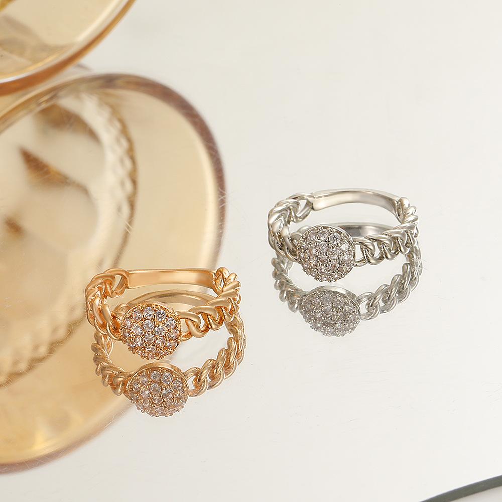 Ins full diamond round ring female fashion light luxury niche design braided twist index finger ring temperament ring