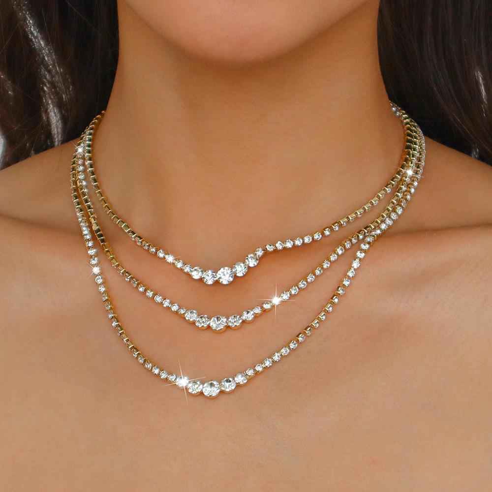 N9877 multi-layer net red necklace women's exaggerated light luxury fashion diamond necklace niche chocker necklace