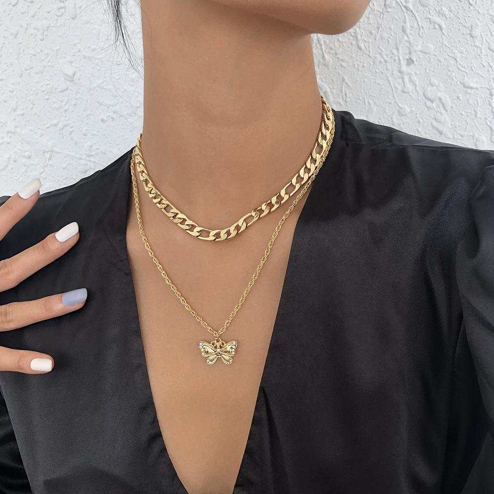 N918 Jewelry Metal Geometric Fashion Necklace Diamond Creative Retro Butterfly Pendant Necklace Women