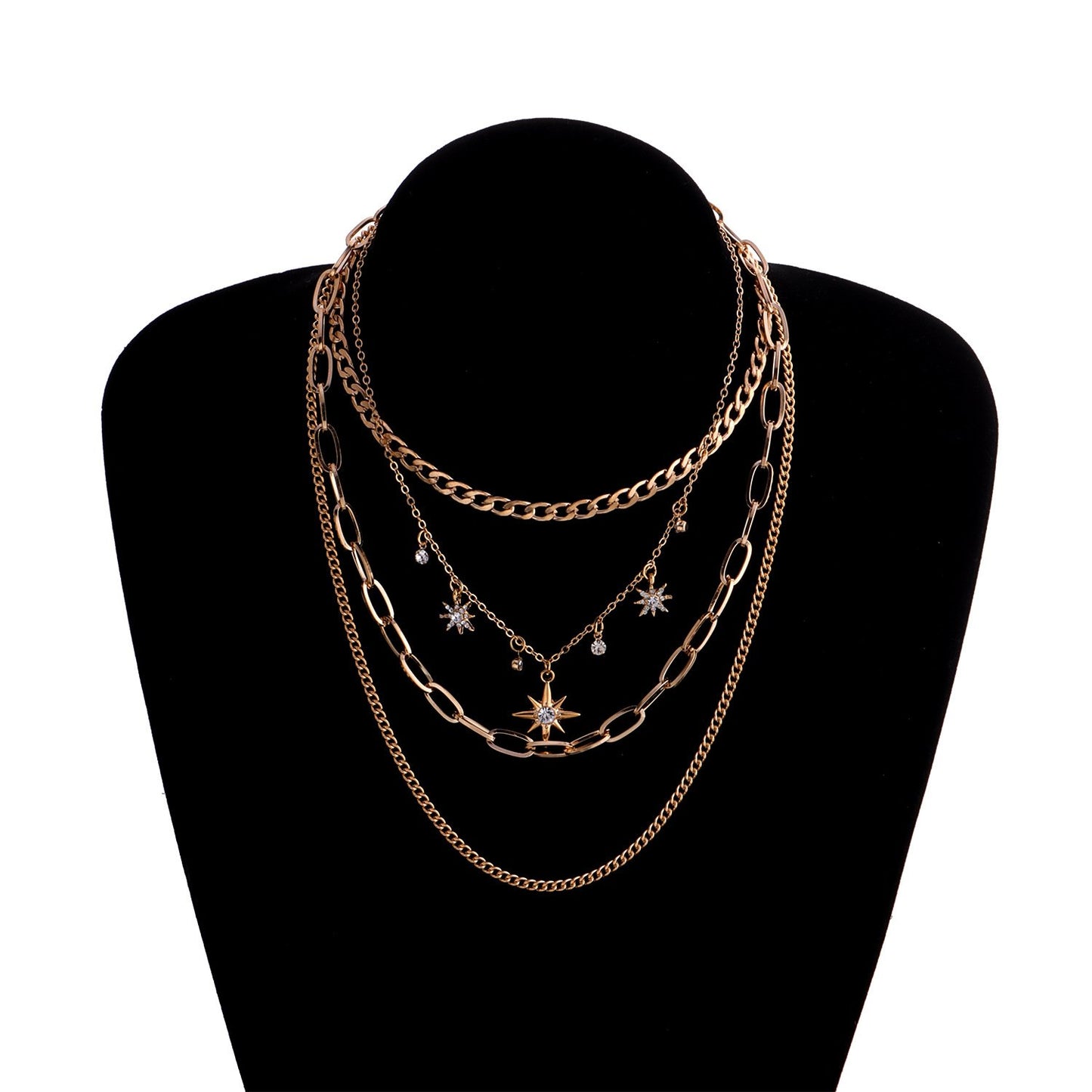 Jewelry Fashion Geometric Diamond Starburst Pendant Necklace Femininity Luxury Multilayer Rhinestone Necklace