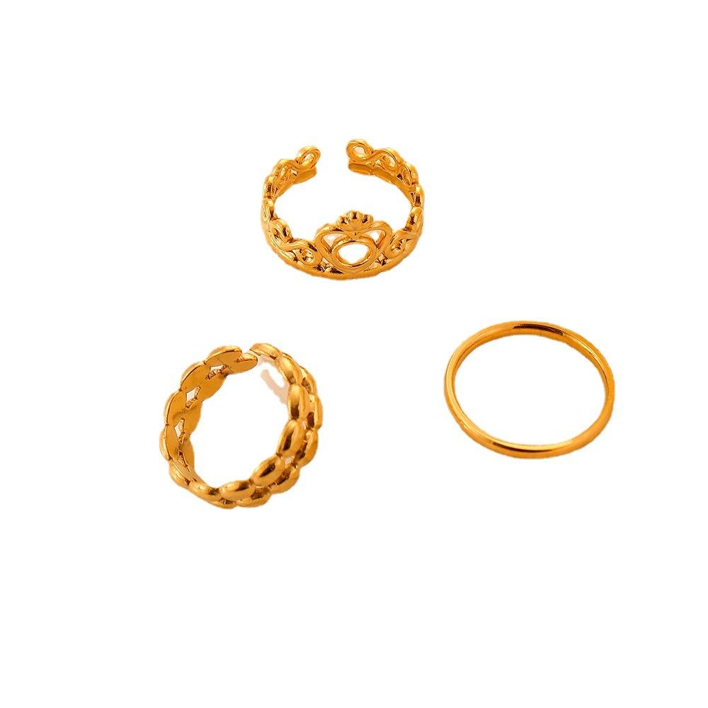 Versatile fashion simple stainless steel open ring crown dot set live mouth ring