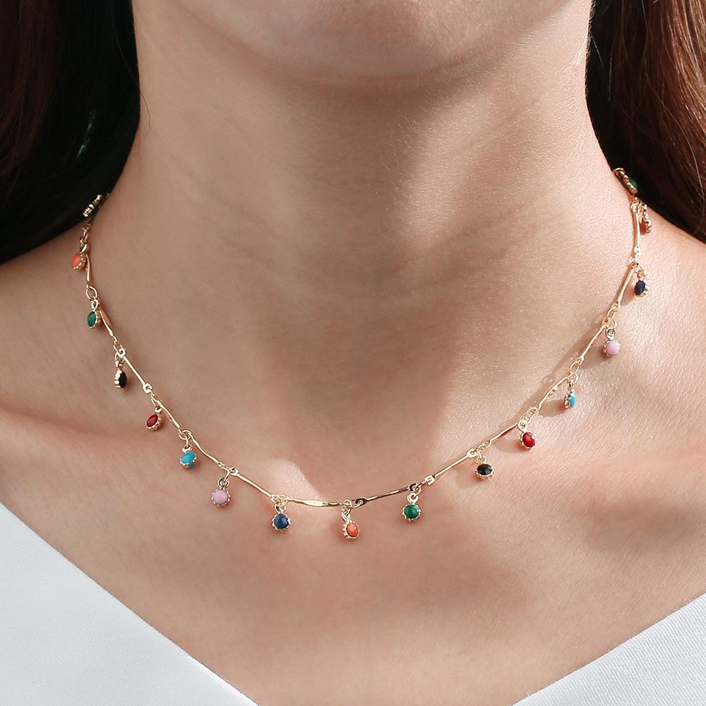 Bohemian colorful small water drop clavicle chain multicolored small sun flower pendant necklace