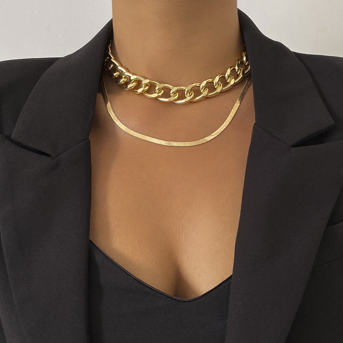 Jewelry Hip Hop Trend Aluminum Chain Clavicle Necklace Personality Retro Metal Snake Bone Chain Necklace Female