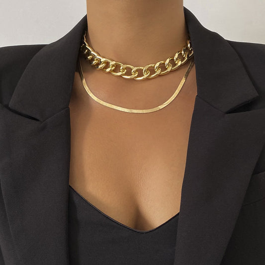 Jewelry Hip Hop Trend Aluminum Chain Clavicle Necklace Personality Retro Metal Snake Bone Chain Necklace Female
