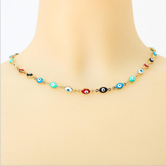 Boho Vintage Colored Eyes Gold Fashion Women's Necklace