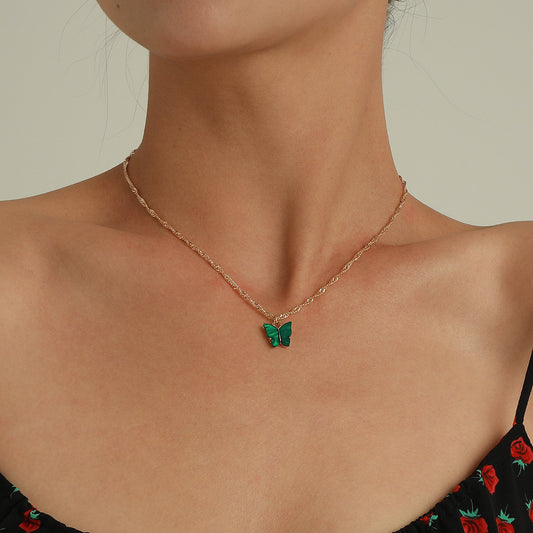 Jewelry Acrylic Colorful Butterfly Pendant Necklace Ladies Geometric Simple Hemp Rope Chain Necklace
