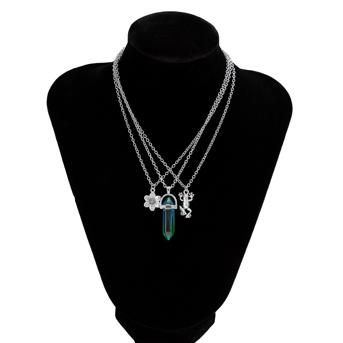 Jewelry Retro Ethnic Flower Necklace Personality Imitation Crystal Hexagonal Column Stacked Clavicle Necklace