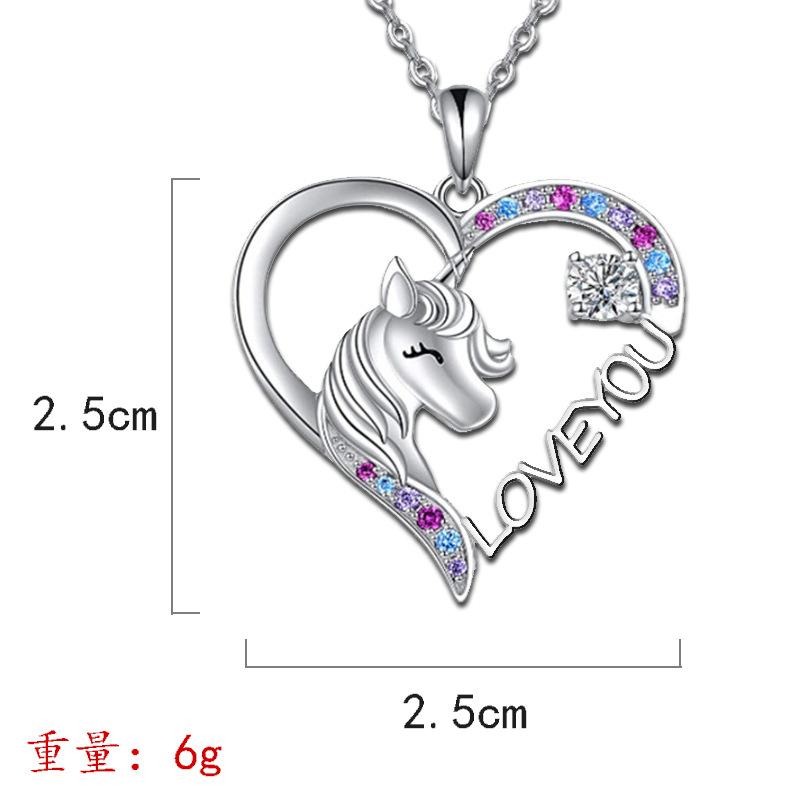 Love-shaped Unicorn Children's Pendant Necklace Female Cartoon Animal Rainbow Horse Ornament Gift