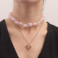 Jewelry ins double-layer pink love beaded necklace female niche design light luxury clavicle chain