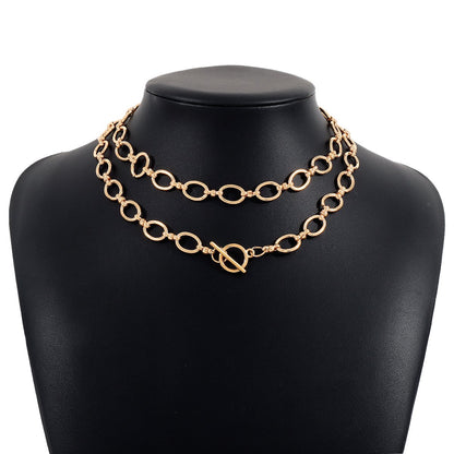 N1254 Retro O-chain Stacked Necklace Personality Exaggerated Creative Stacked Geometric Cold Necklace Female