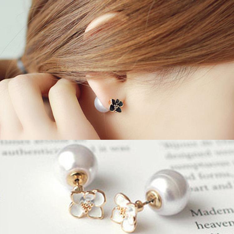 Double-sided wearing earrings temperament small Zou chrysanthemum flower pearl earrings stall earrings