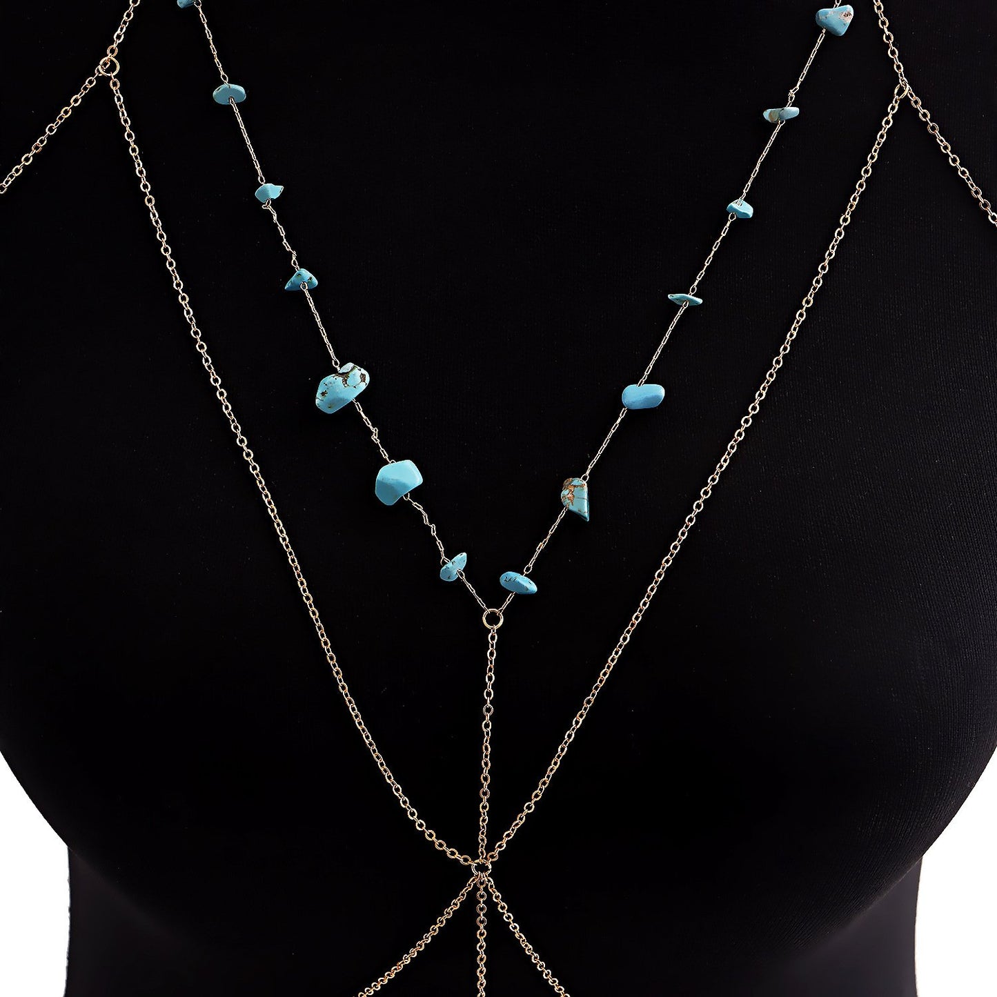 Jewelry Simple One-piece Halter Geometric Turquoise Chest Chain Sexy Night Bikini Necklace Female