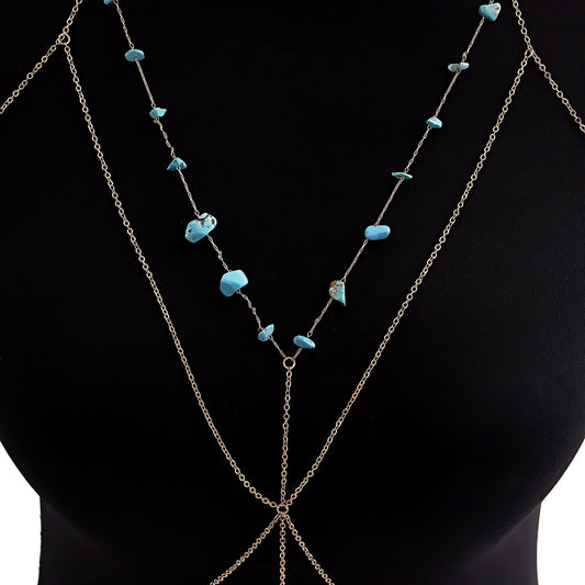 Jewelry Simple One-piece Halter Geometric Turquoise Chest Chain Sexy Night Bikini Necklace Female