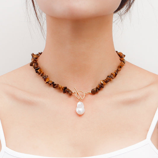 Jewelry Large Shaped Pearl OT Buckle Necklace Female Beach Simple Trend Brown Turquoise Necklace