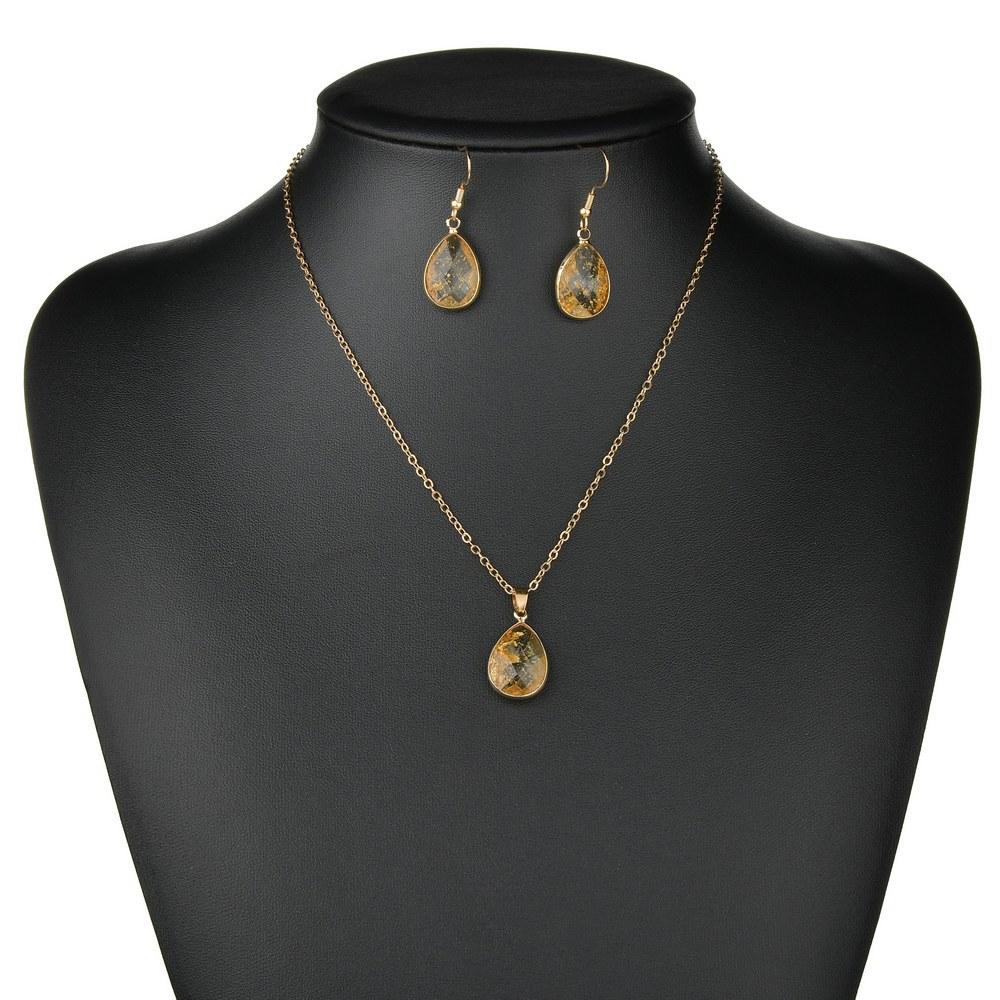 Accessories Fashion Vintage Resin Water Drop Necklace Earrings Set Ornament