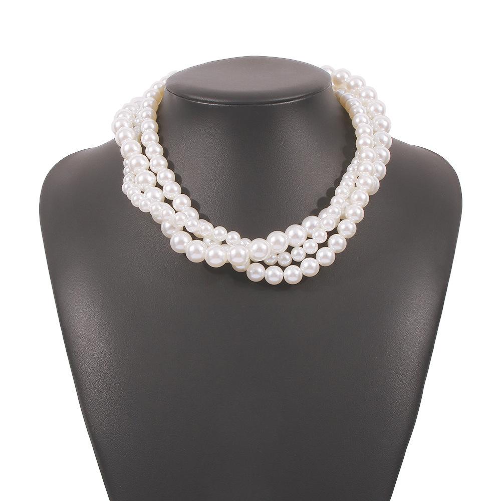 N8419 fashion simple multi-layer pearl necklace women's stacked elegant temperament retro exaggerated clavicle chain