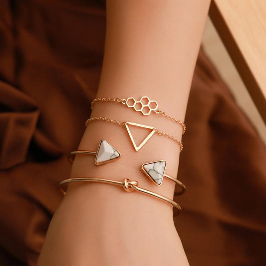 Set of Four Bohemian Knotted Triangle Honeycomb Bracelets Set