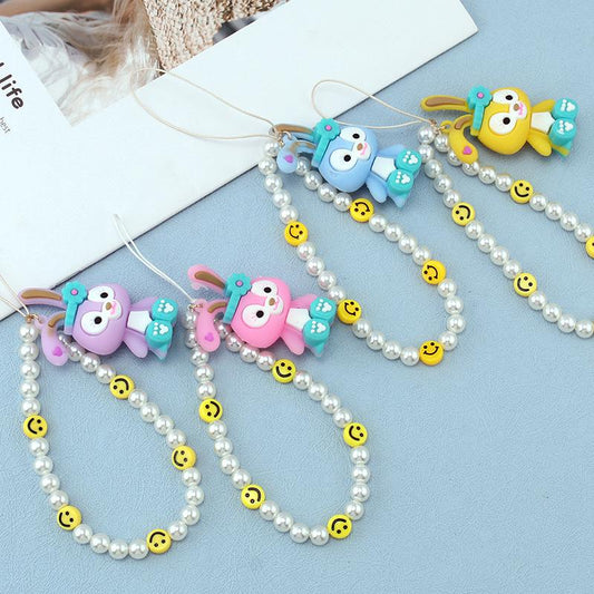 Fashion Imitation Pearl Smiley Face Beaded Phone Chain Cute Soft Tao Xingdailu Phone Lanyard