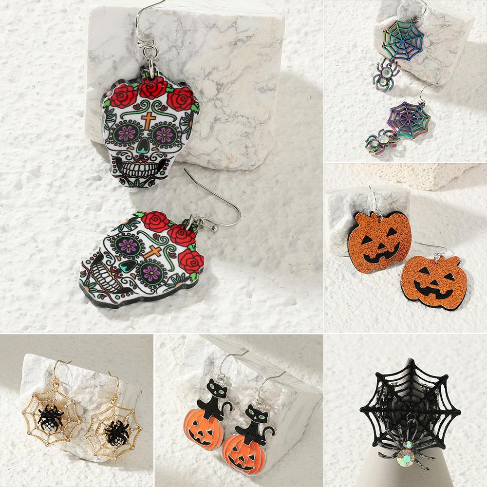 Exaggerated Spider Skull Earrings Halloween Gift Creative Funny Ghost Bat Earrings Earrings