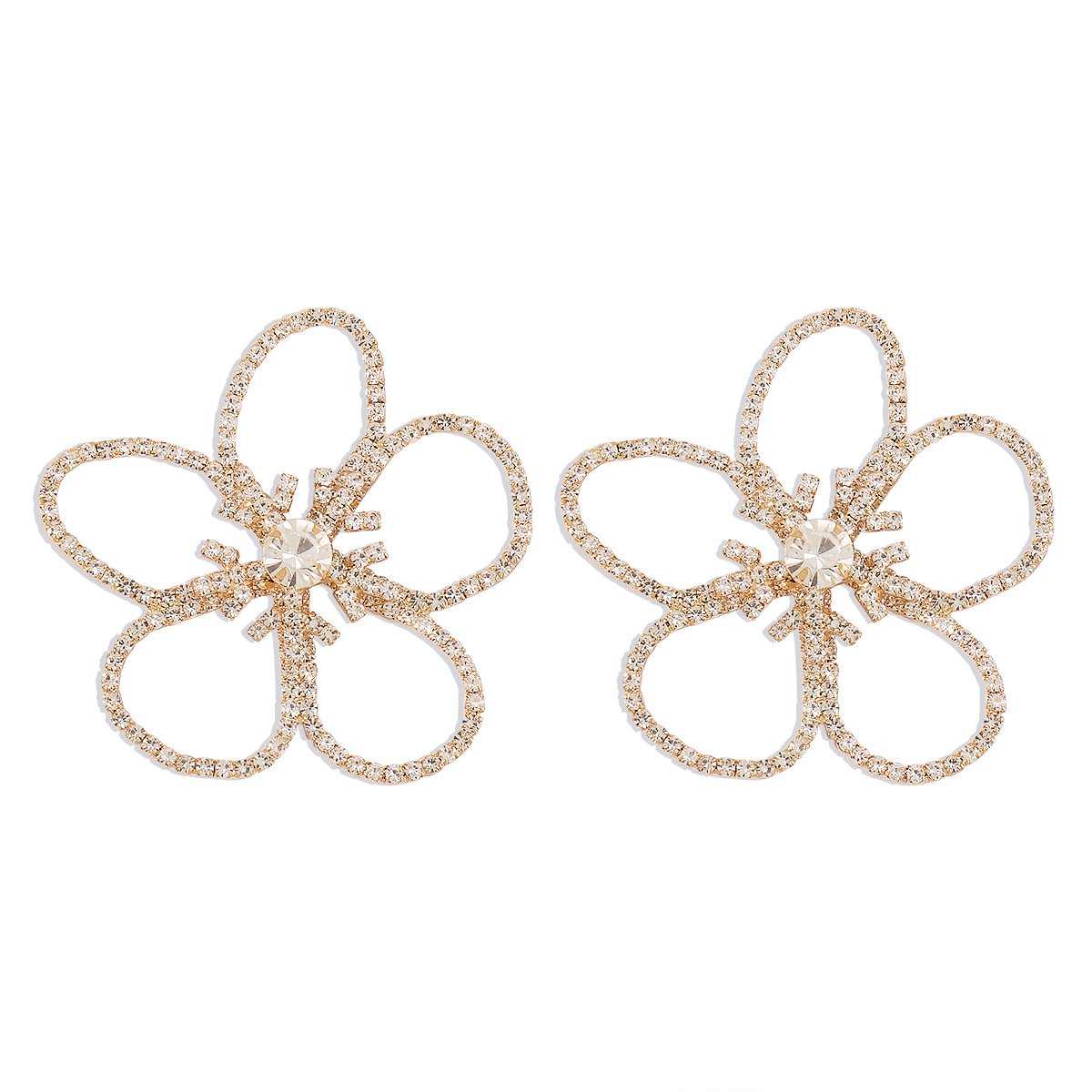 E1126 Flower full diamond temperament hollow earrings niche elegant retro celebrity personality earrings