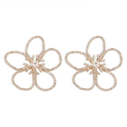 E1126 Flower full diamond temperament hollow earrings niche elegant retro celebrity personality earrings