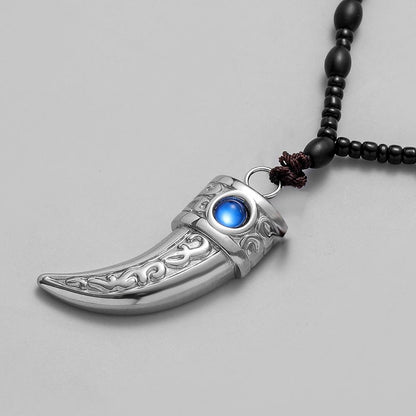 Fashion simple personality men's domineering stainless steel wolf tooth dagger handmade beaded necklace neck chain sweater chain