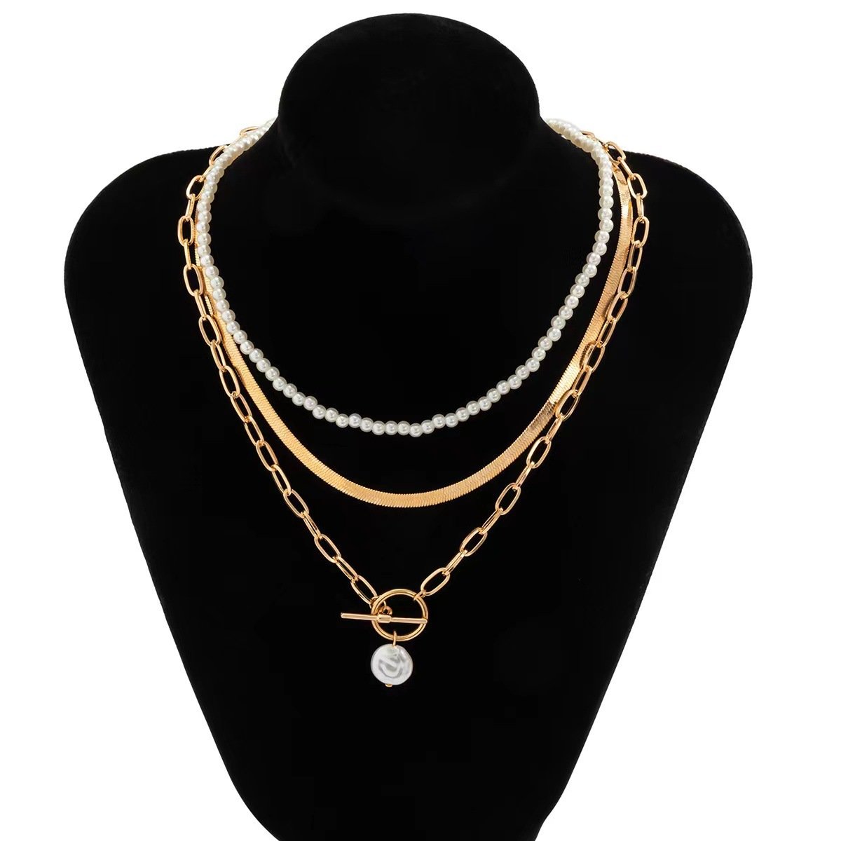 Jewelry Temperament Millet Grain Pearl Clavicle Necklace Female Hip Hop Metal Snake Bone Chain Necklace
