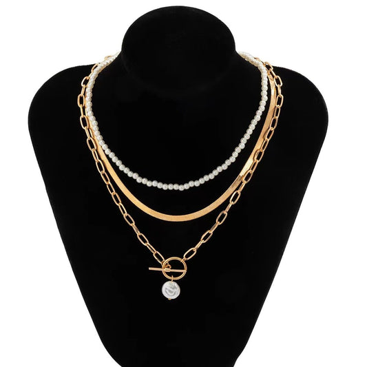 Jewelry Temperament Millet Grain Pearl Clavicle Necklace Female Hip Hop Metal Snake Bone Chain Necklace