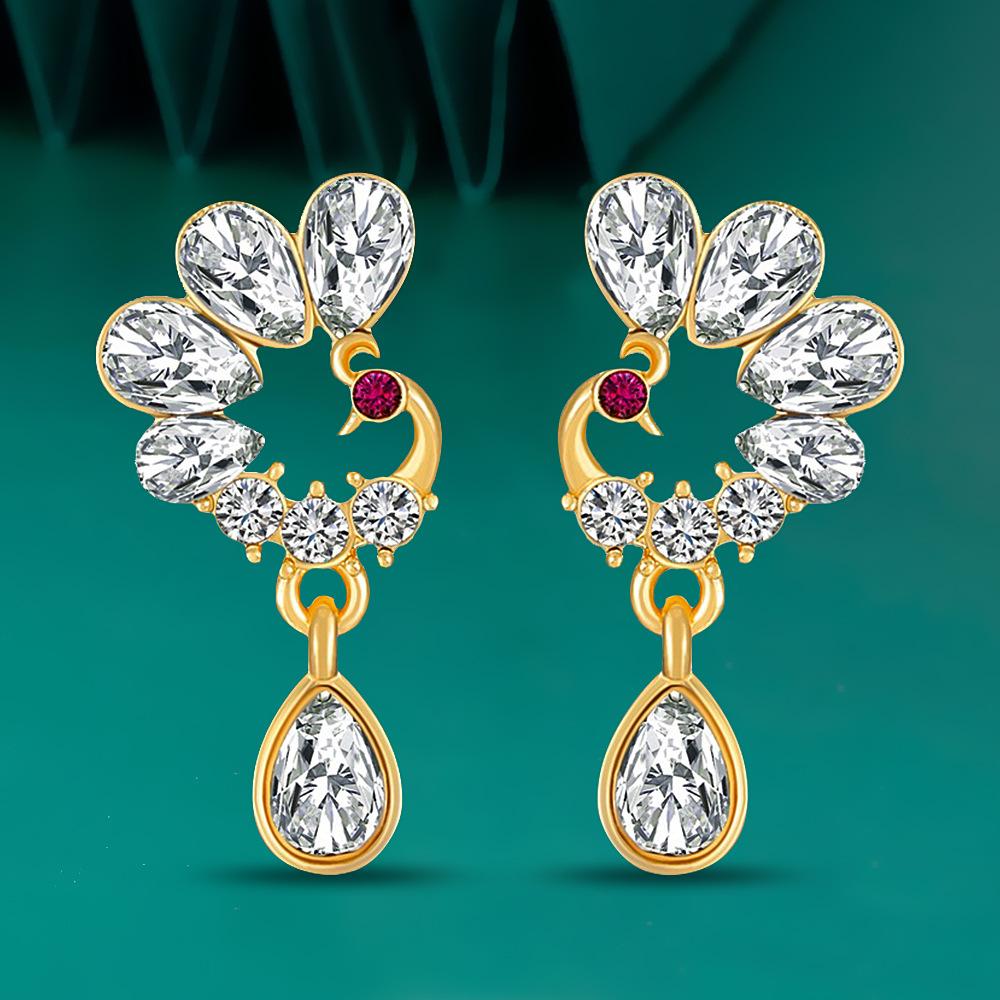 New Chinese style peacock earrings female retro fashion light luxury inlaid zircon phoenix earrings stud earrings national tide earrings
