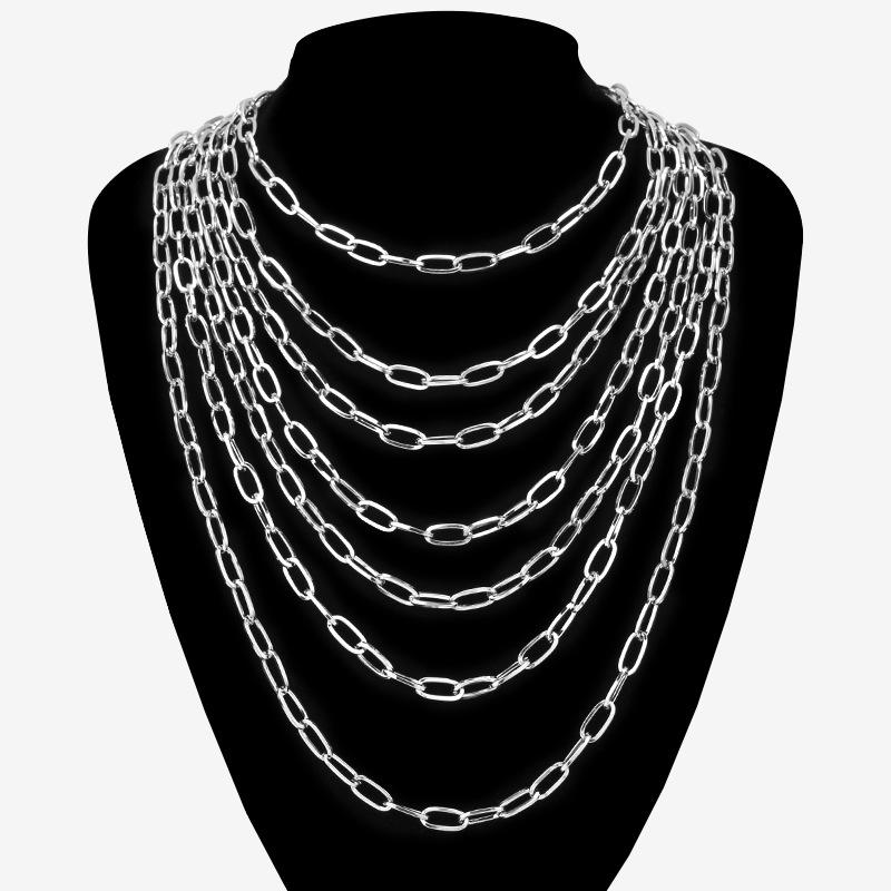 Jewelry hip-hop punk multi-layer chain all-match necklace street trend metal geometric set chain