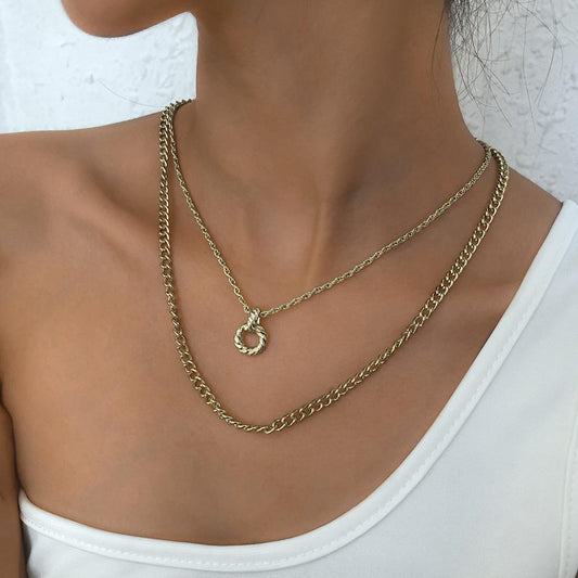 N8997 Jewelry Temperament Simple Twist Chain Stacked Necklace Ring Hollow Cold Necklace Female